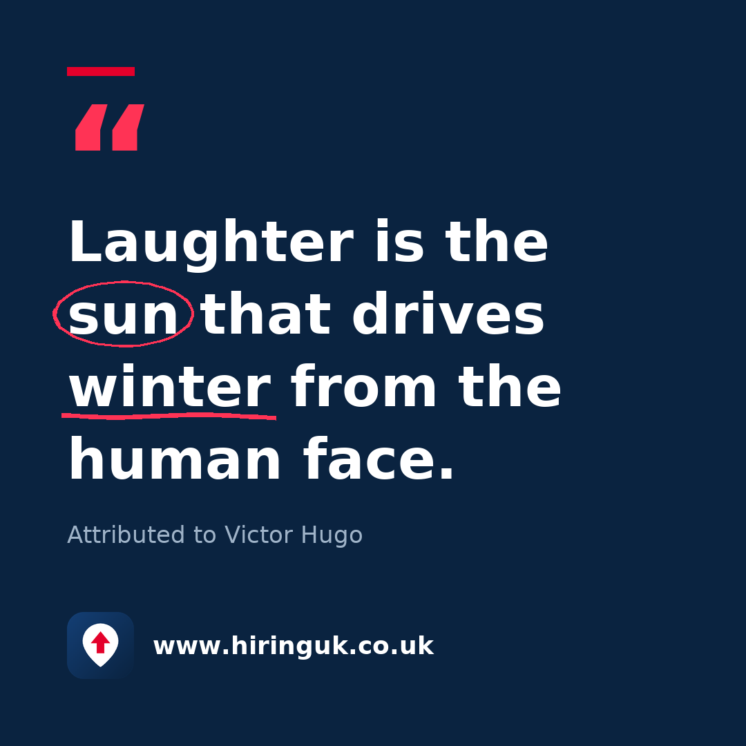 Quote card: Laughter is the sun that drives winter from the human face.