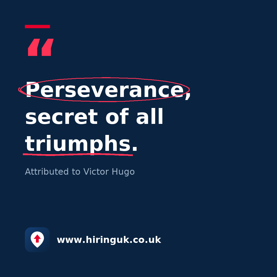 Quote card: Perseverance, secret of all triumphs.