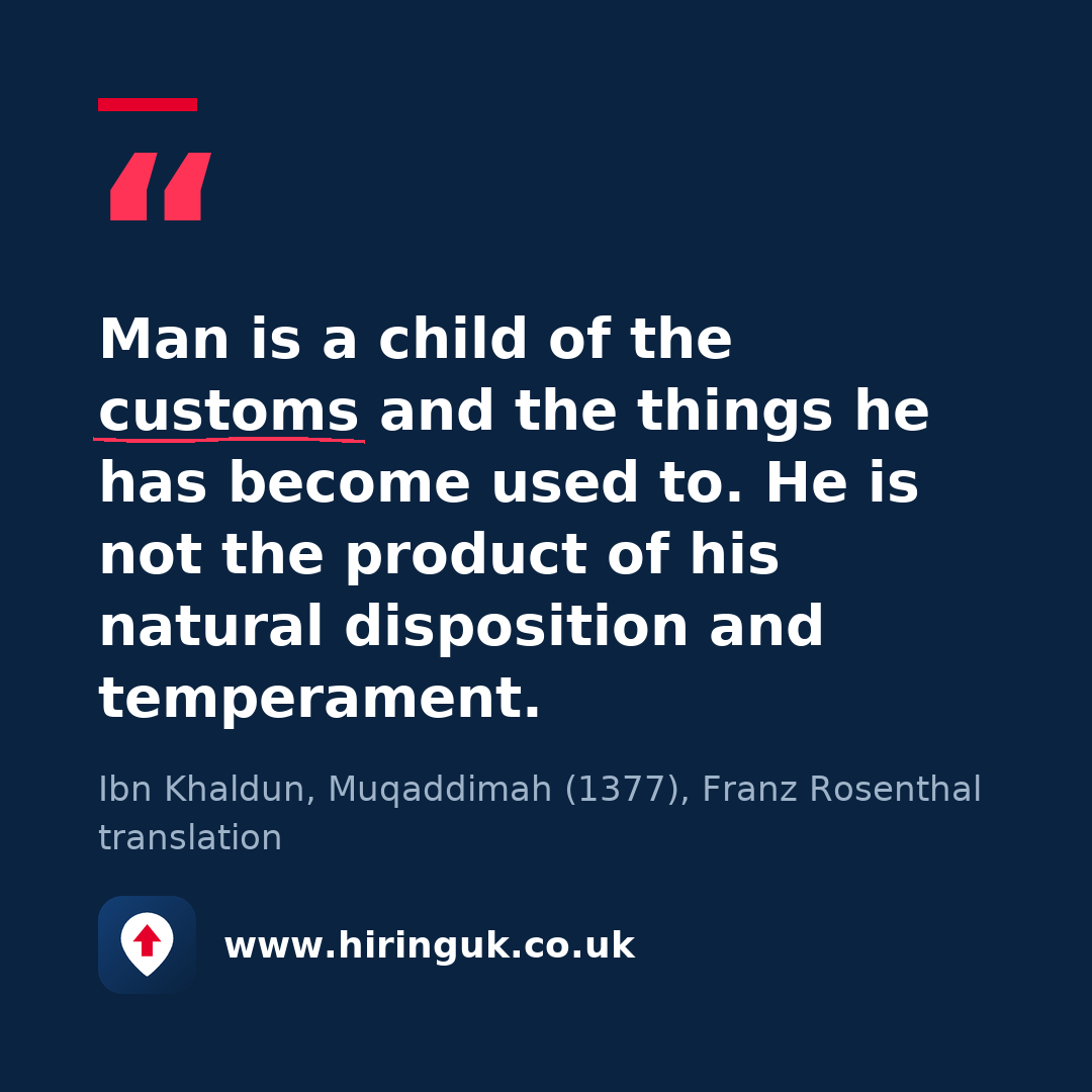 Quote card: Man is a child of the customs and the things he has become used to. He is not the product of his natural disposition and temperament.