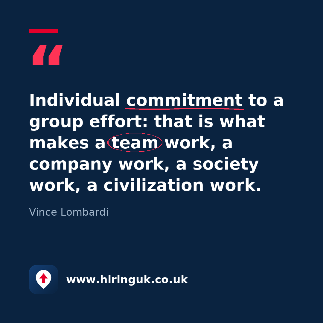 Quote card: Individual commitment to a group effort: that is what makes a team work, a company work, a society work, a civilization work.
