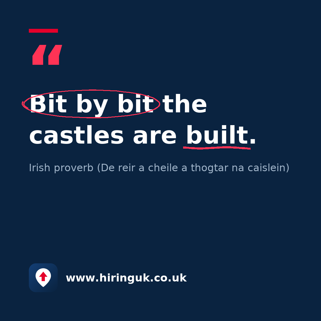 Quote card: Bit by bit the castles are built.