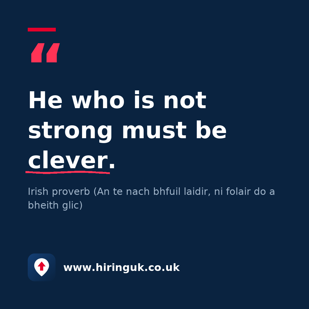 Quote card: He who is not strong must be clever.