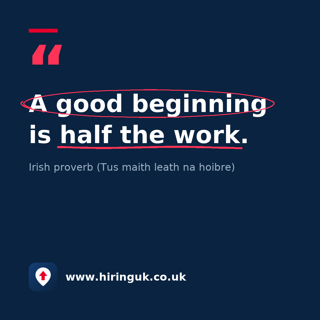 Quote card: A good beginning is half the work.
