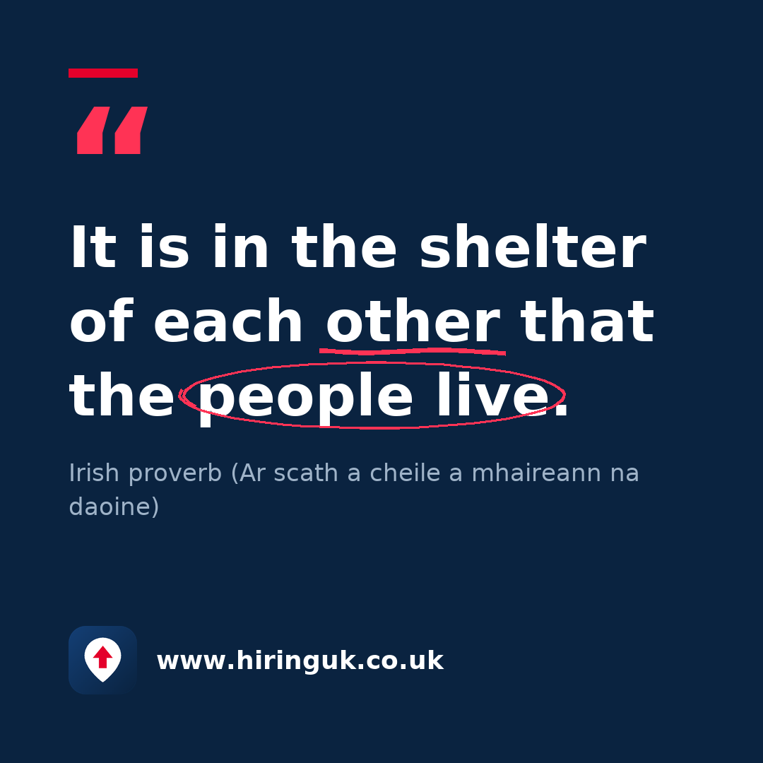 Quote card: It is in the shelter of each other that the people live.