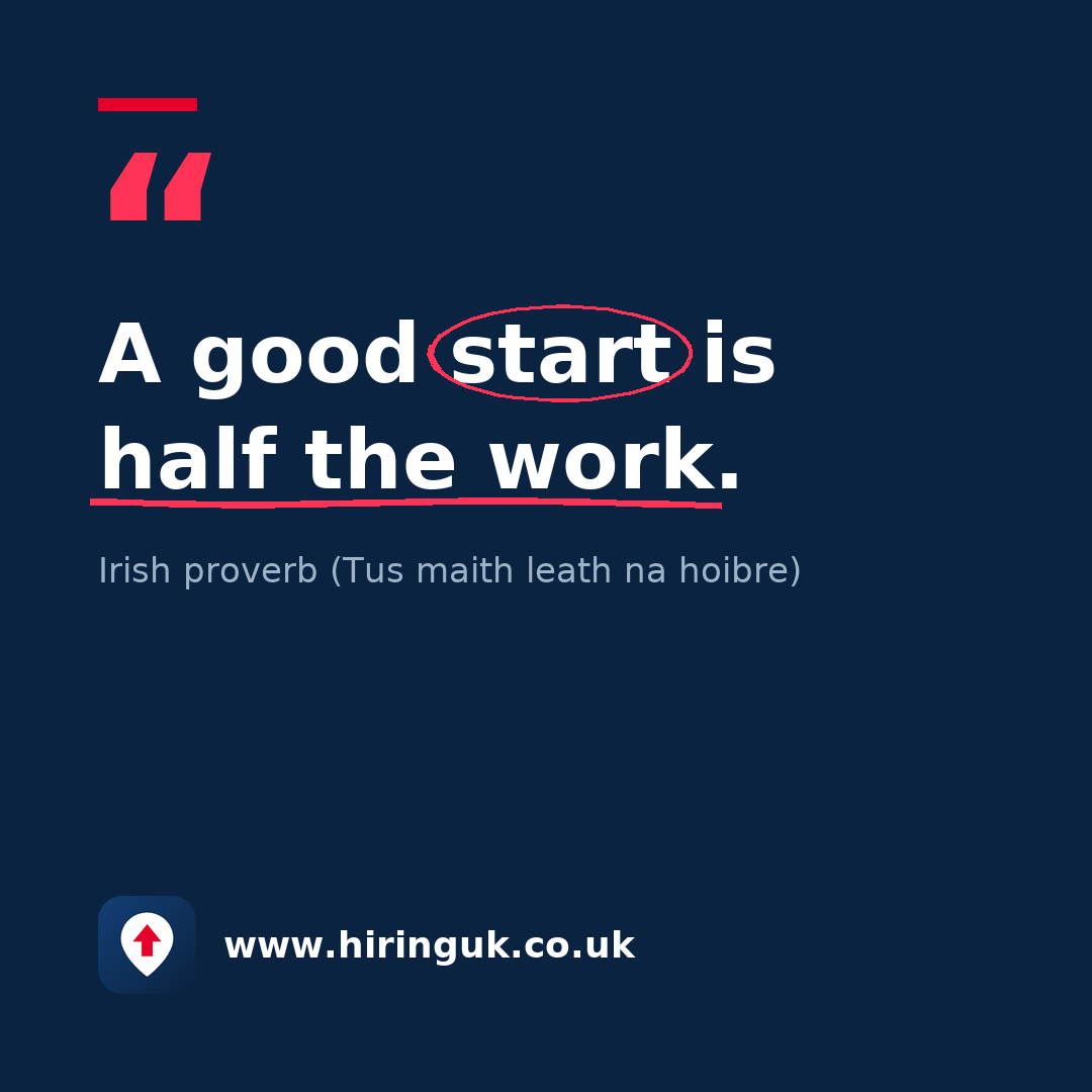 Quote card: A good start is half the work.