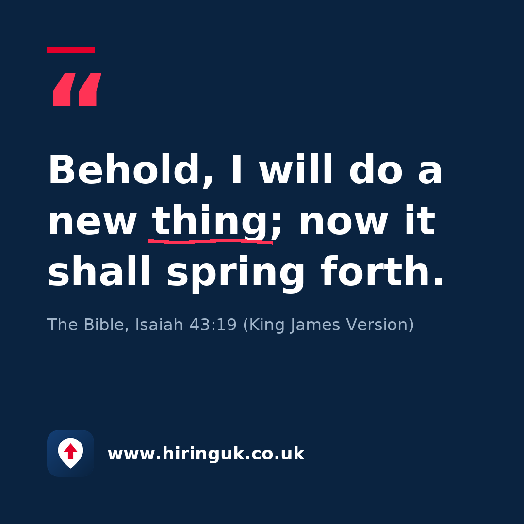 Quote card: Behold, I will do a new thing; now it shall spring forth.