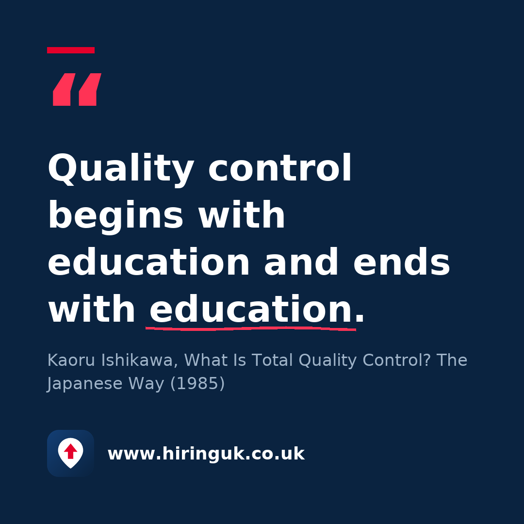 Quote card: Quality control begins with education and ends with education.