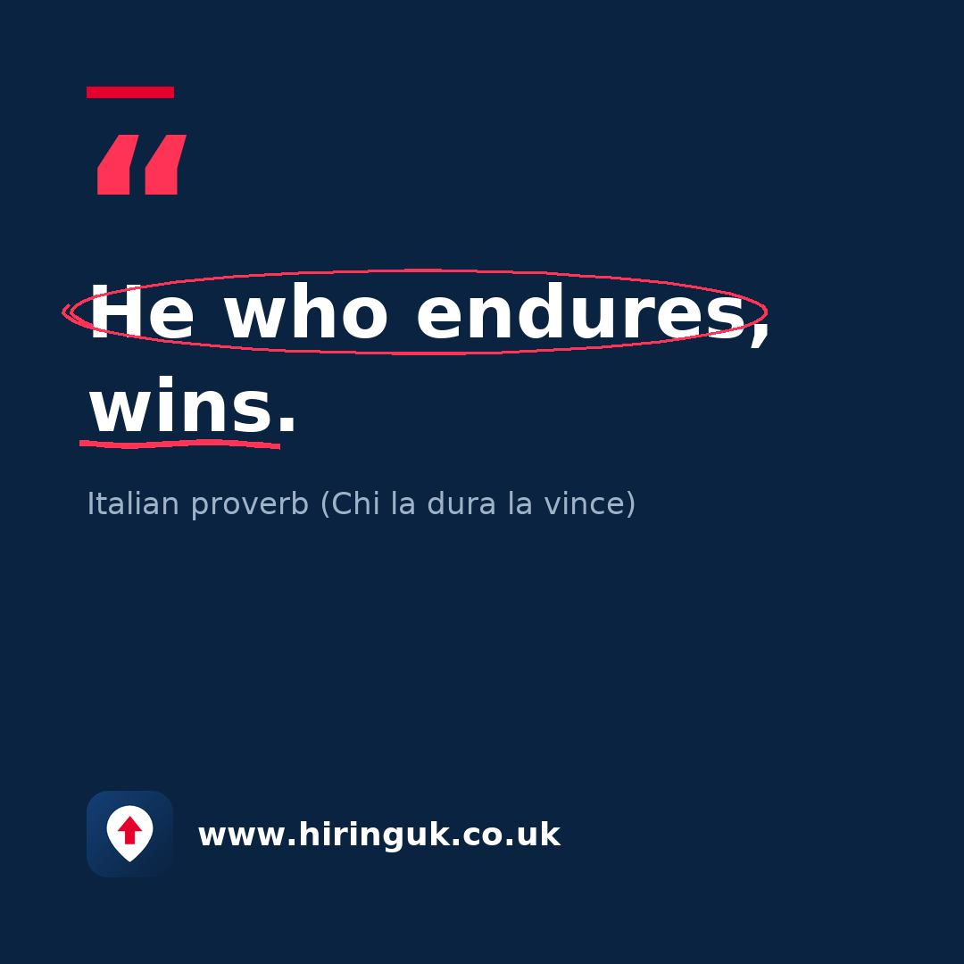 Quote card: He who endures, wins.