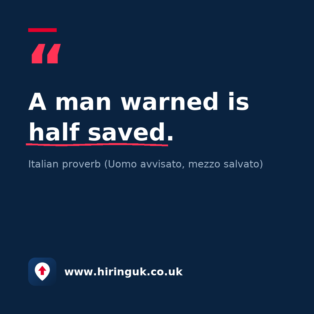 Quote card: A man warned is half saved.