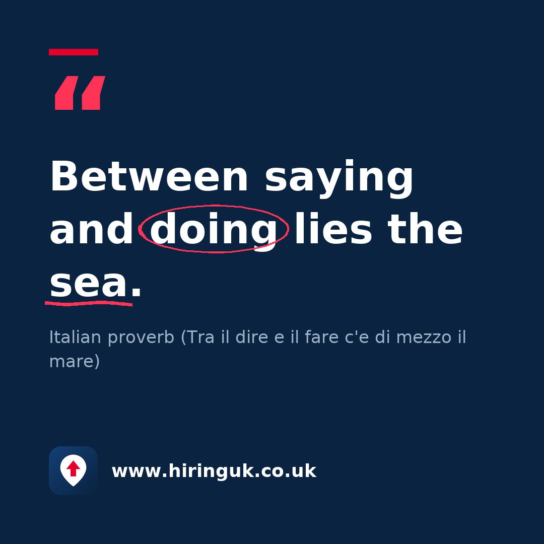 Quote card: Between saying and doing lies the sea.