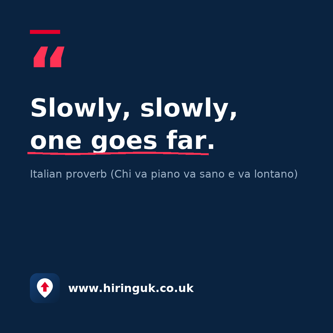 Quote card: Slowly, slowly, one goes far.