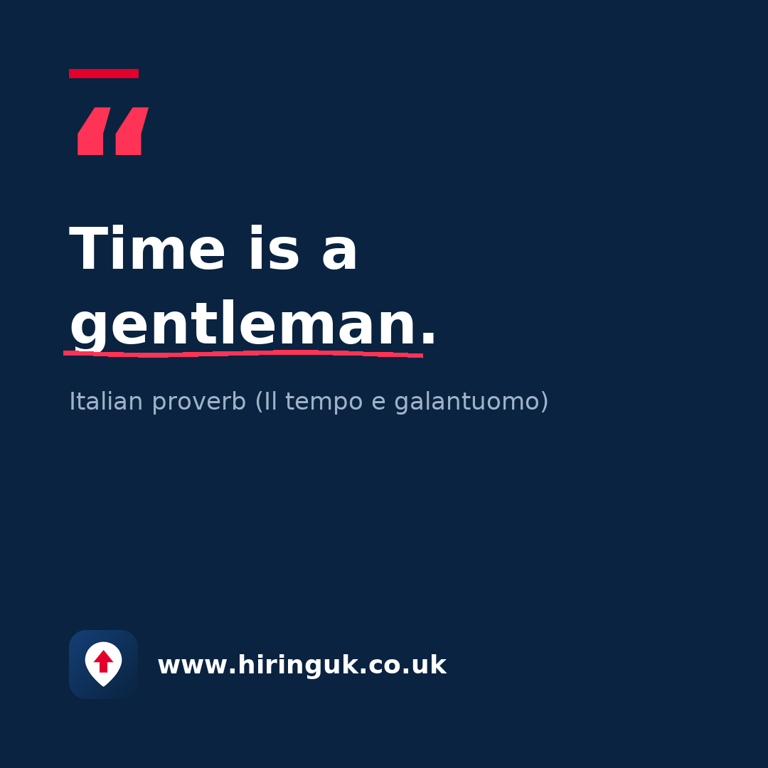 Quote card: Time is a gentleman.