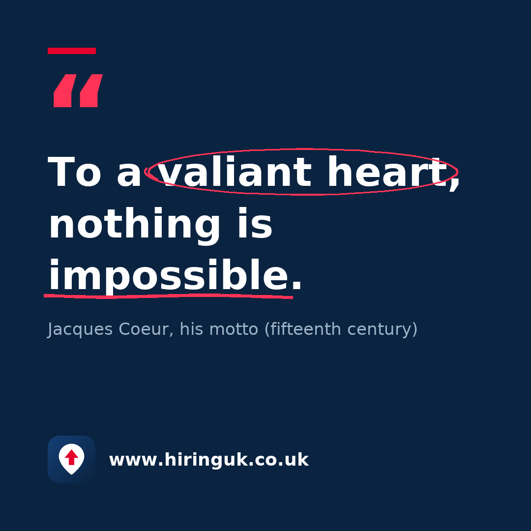 Quote card: To a valiant heart, nothing is impossible.