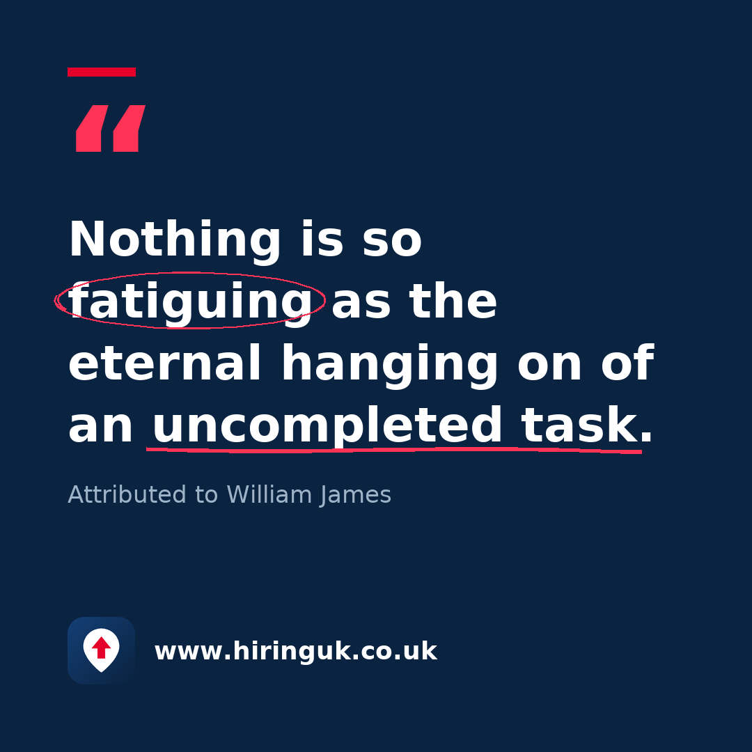 Quote card: Nothing is so fatiguing as the eternal hanging on of an uncompleted task.
