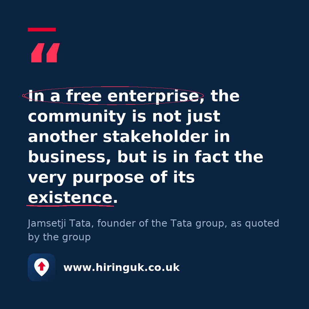 Quote card: In a free enterprise, the community is not just another stakeholder in business, but is in fact the very purpose of its existence.