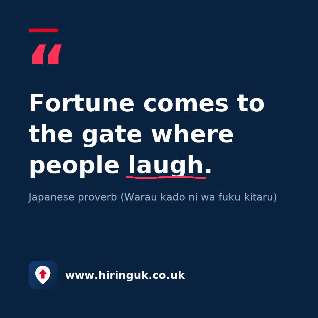 Quote card: Fortune comes to the gate where people laugh.