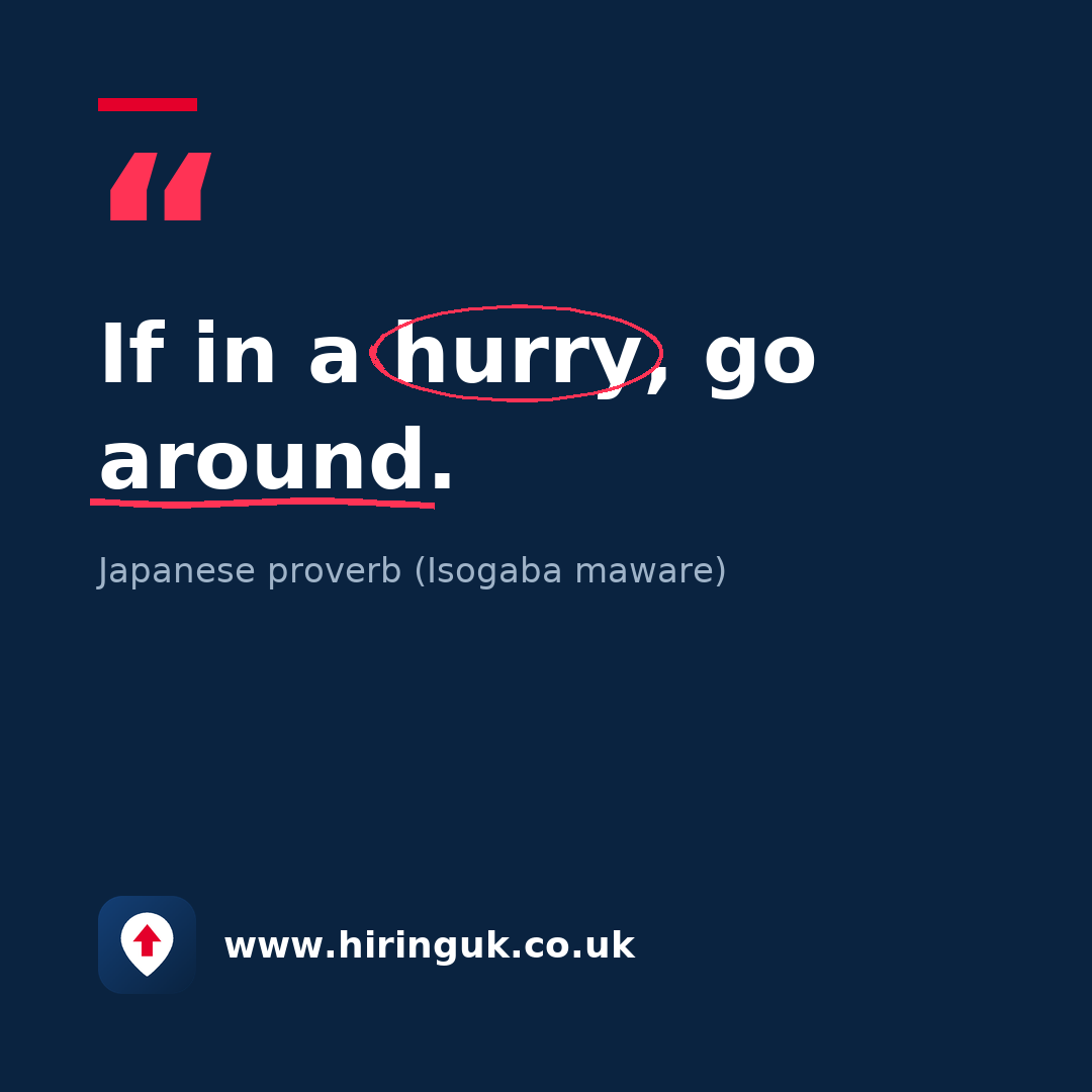 Quote card: If in a hurry, go around.