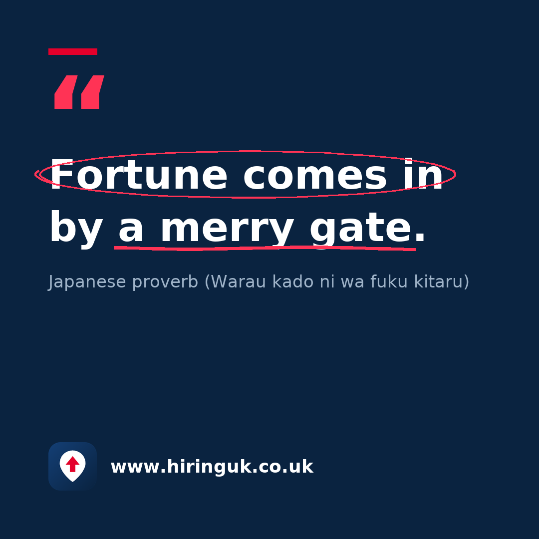 Quote card: Fortune comes in by a merry gate.