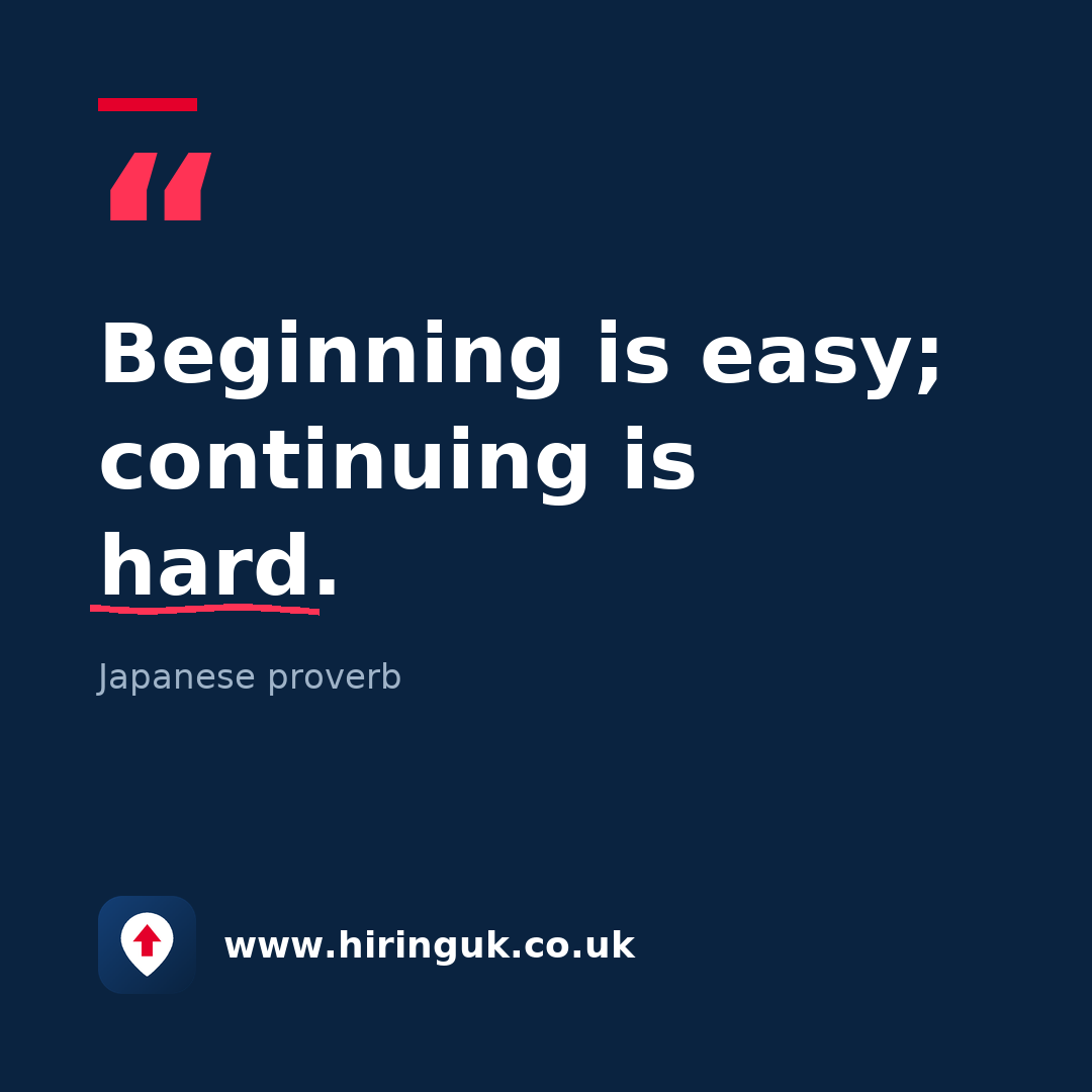 Quote card: Beginning is easy; continuing is hard.