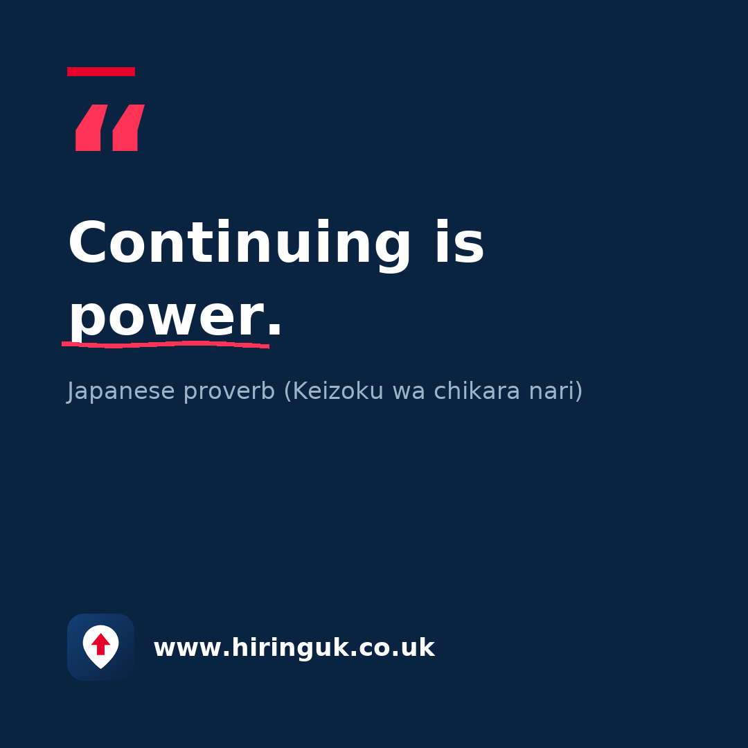 Quote card: Continuing is power.