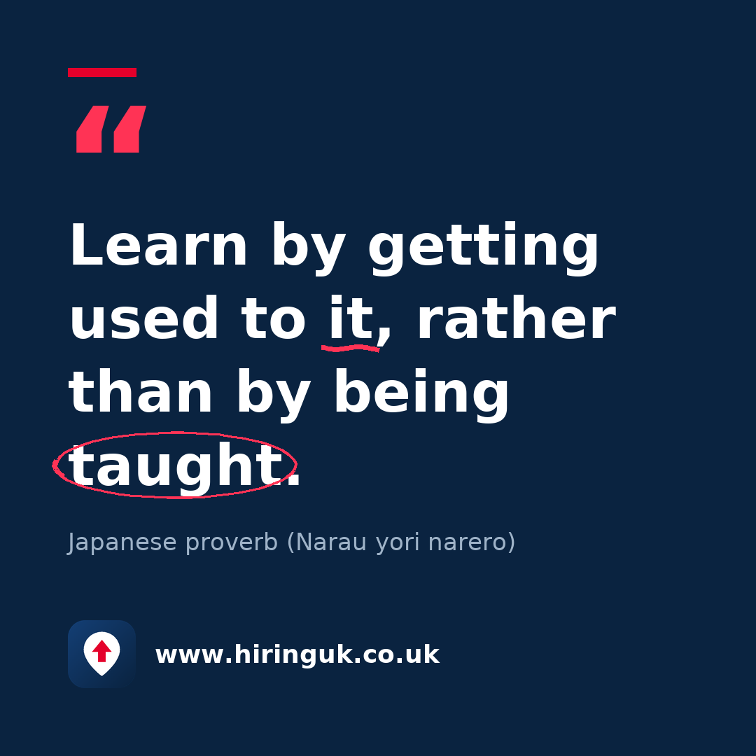 Quote card: Learn by getting used to it, rather than by being taught.