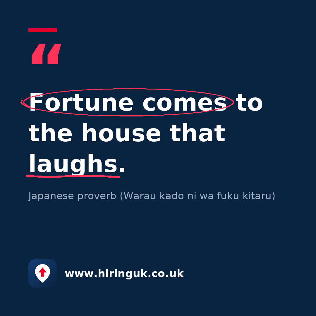 Quote card: Fortune comes to the house that laughs.