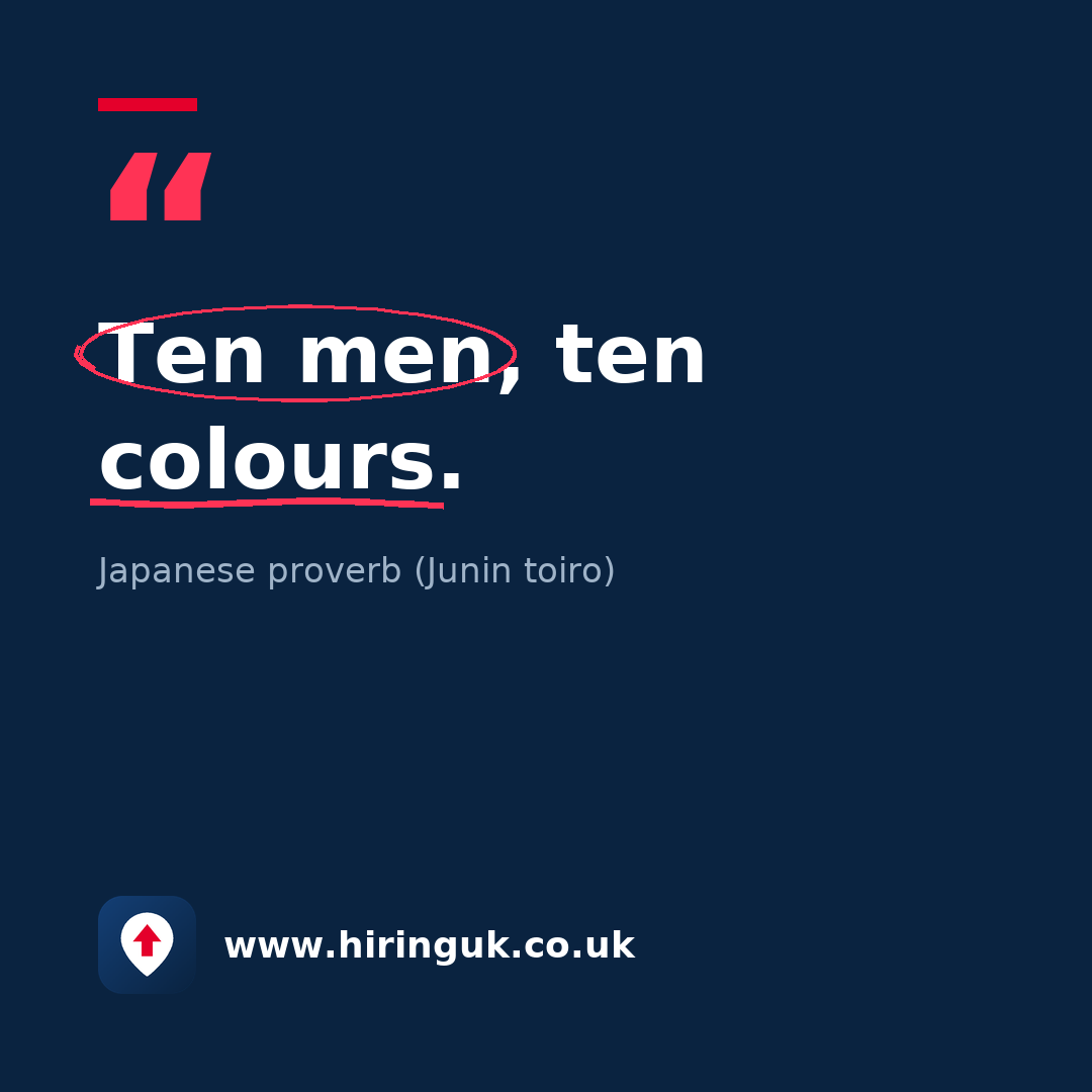Quote card: Ten men, ten colours.