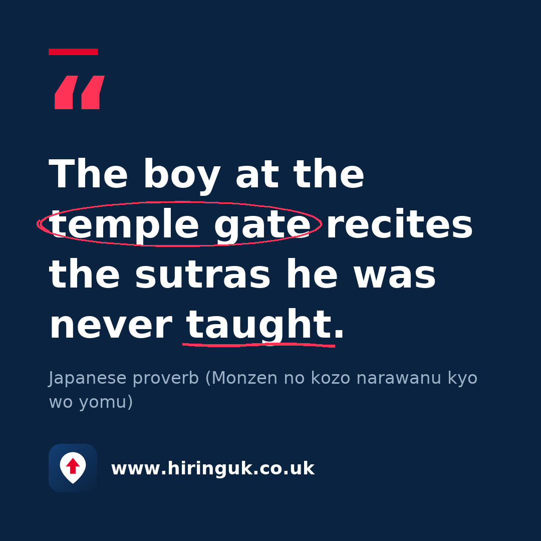 Quote card: The boy at the temple gate recites the sutras he was never taught.