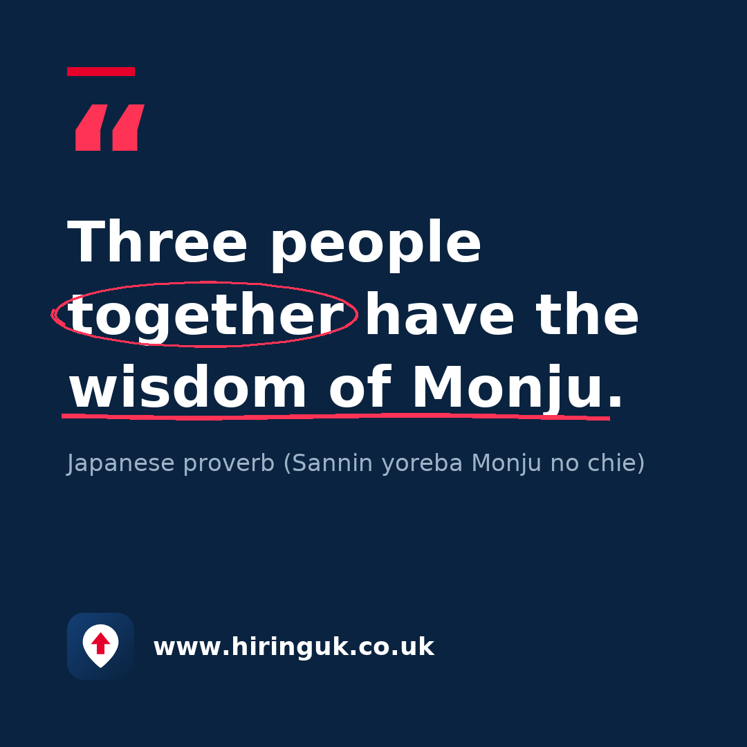 Quote card: Three people together have the wisdom of Monju.