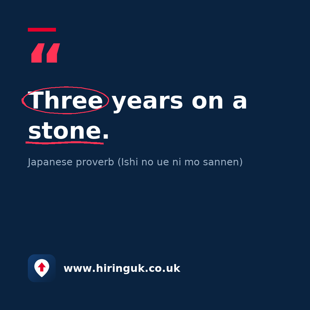 Quote card: Three years on a stone.
