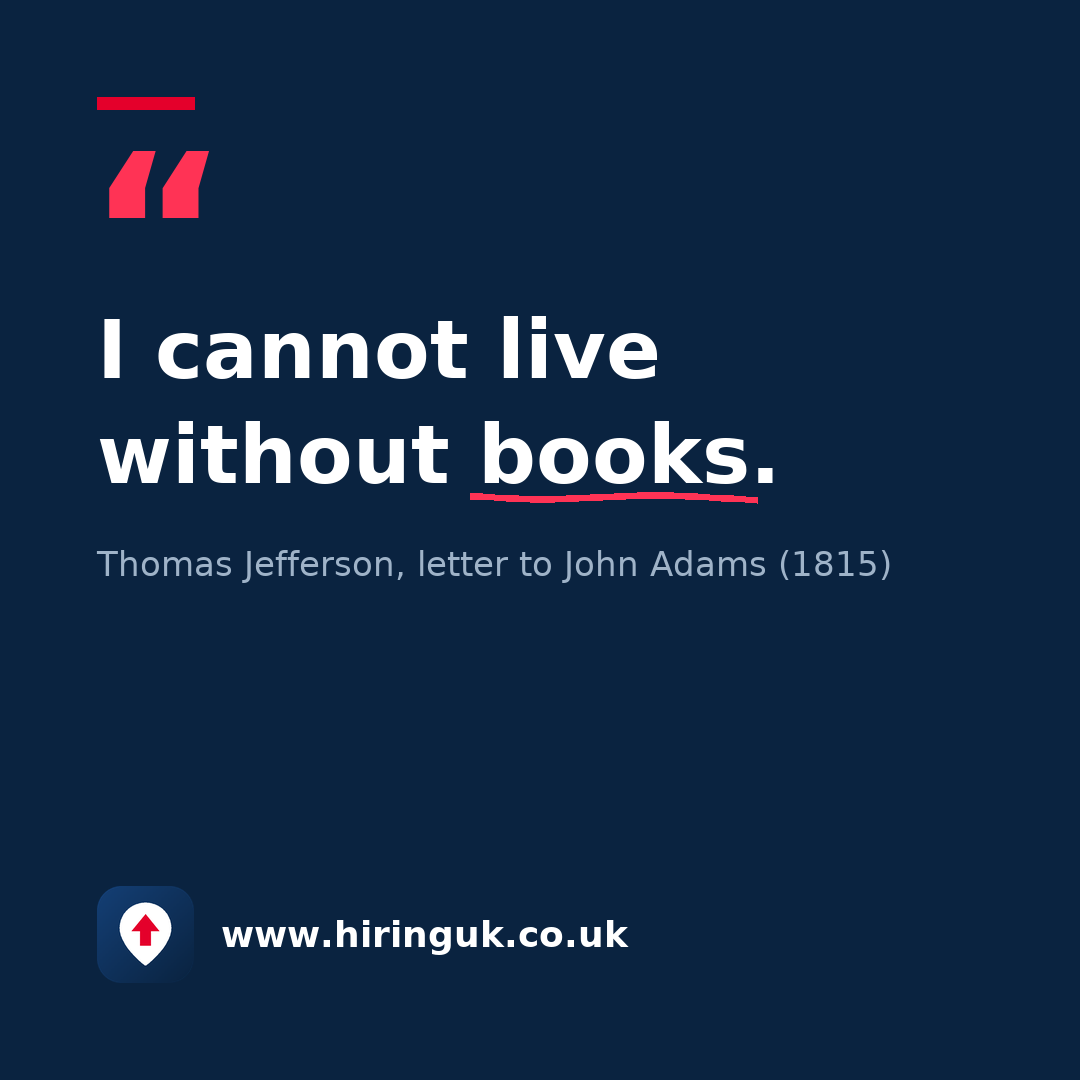 Quote card: I cannot live without books.