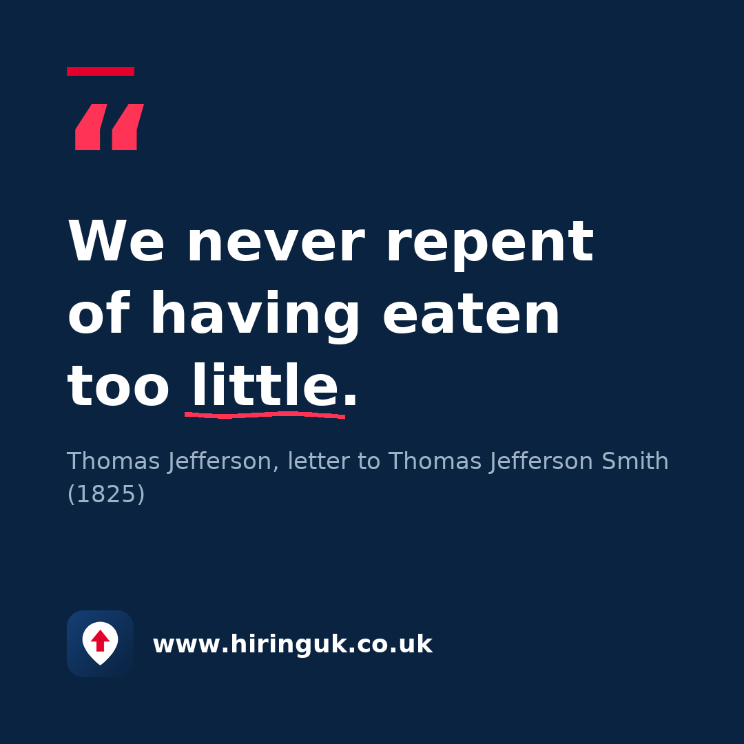 Quote card: We never repent of having eaten too little.