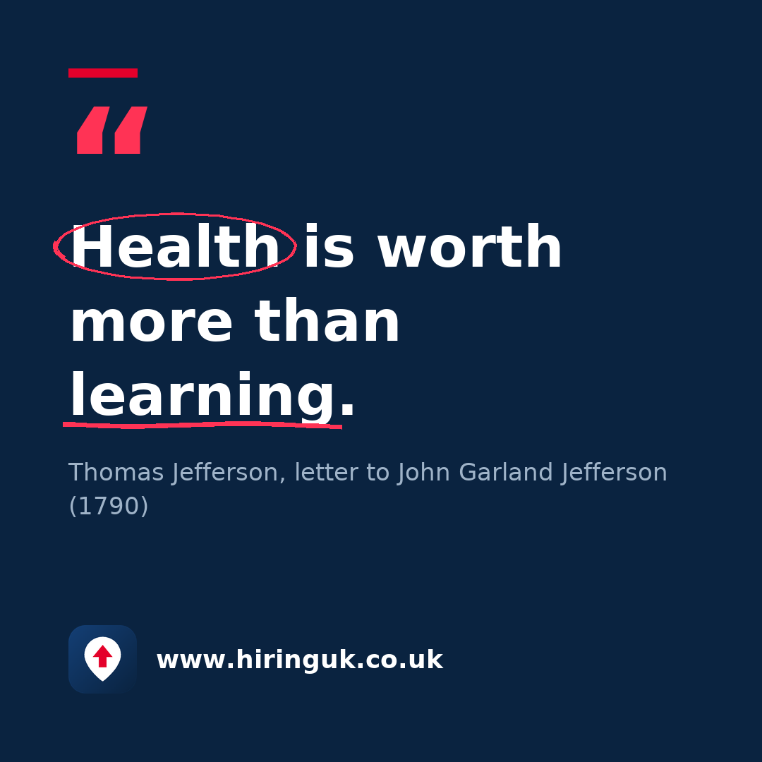 Quote card: Health is worth more than learning.