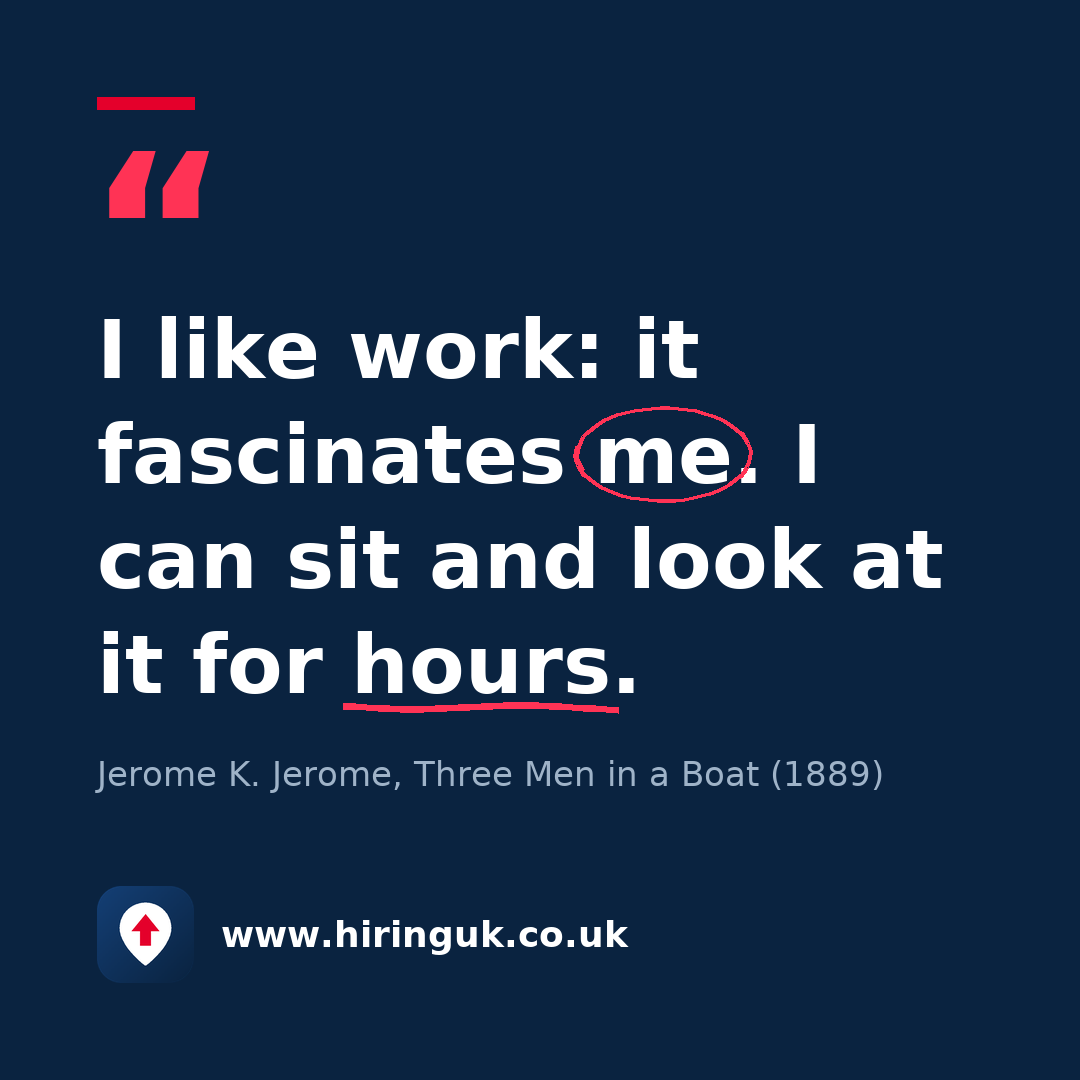 Quote card: I like work: it fascinates me. I can sit and look at it for hours.