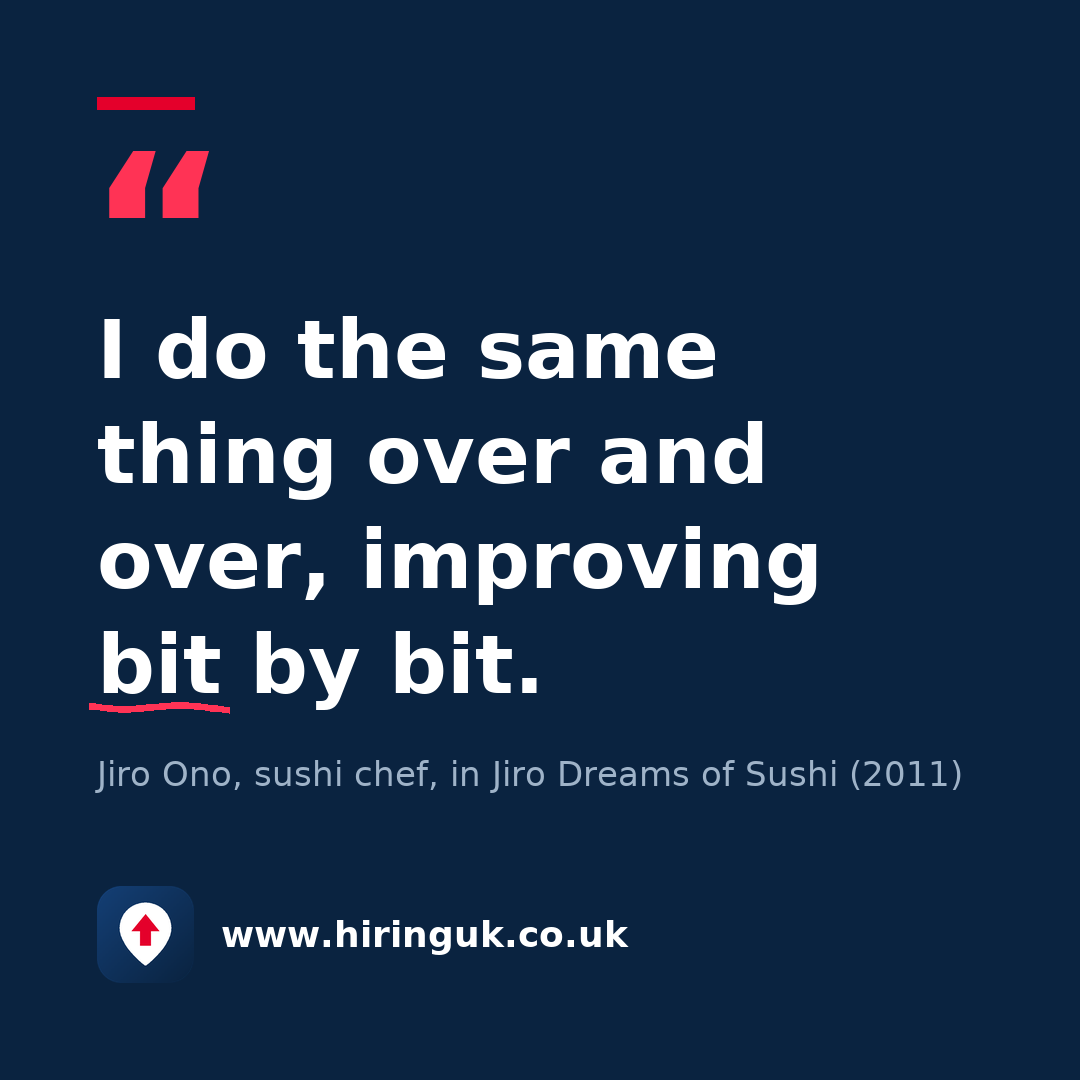 Quote card: I do the same thing over and over, improving bit by bit.