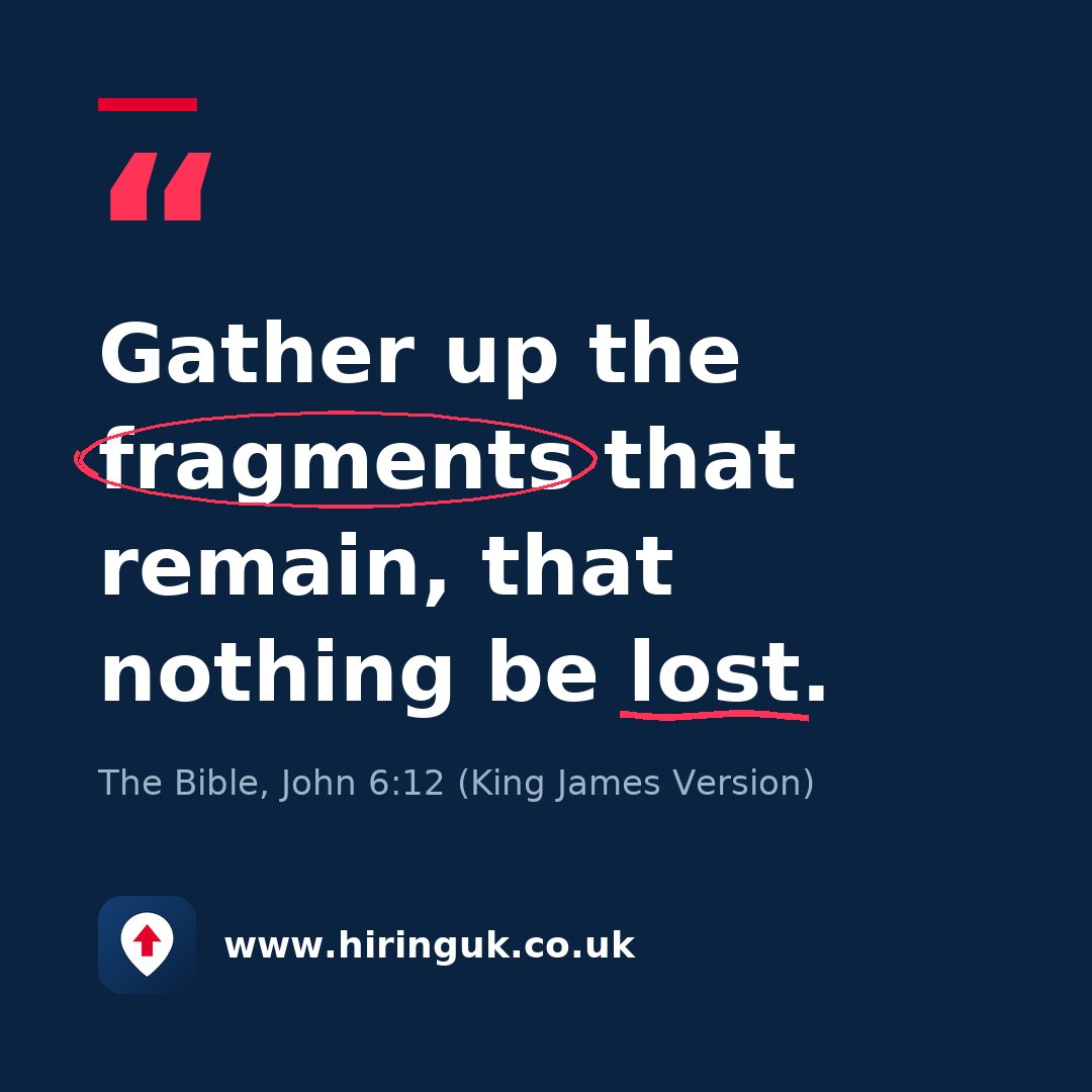 Quote card: Gather up the fragments that remain, that nothing be lost.