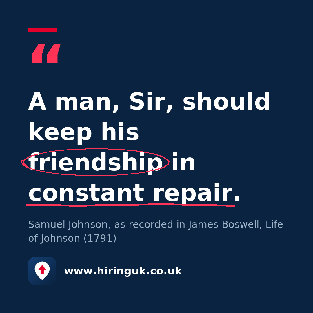 Quote card: A man, Sir, should keep his friendship in constant repair.