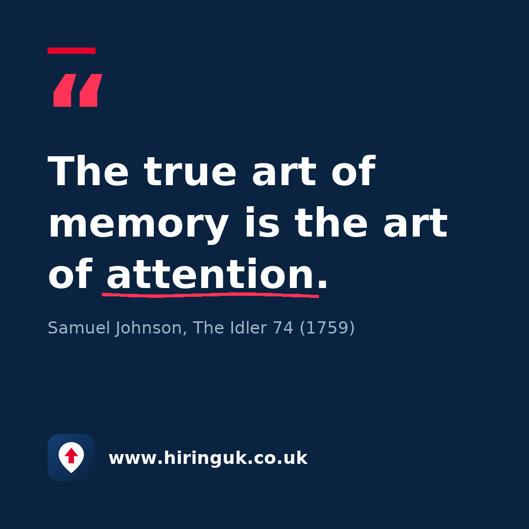 Quote card: The true art of memory is the art of attention.