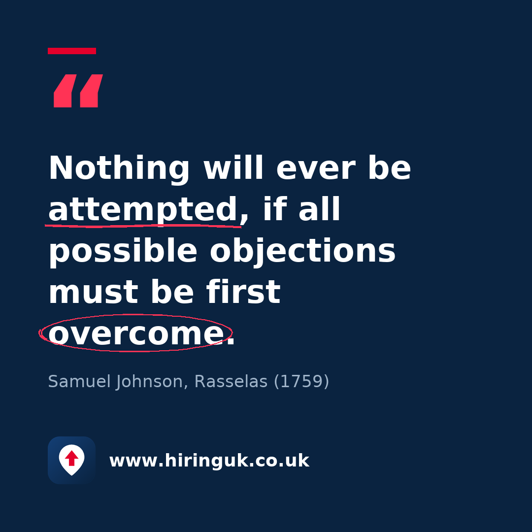 Quote card: Nothing will ever be attempted, if all possible objections must be first overcome.