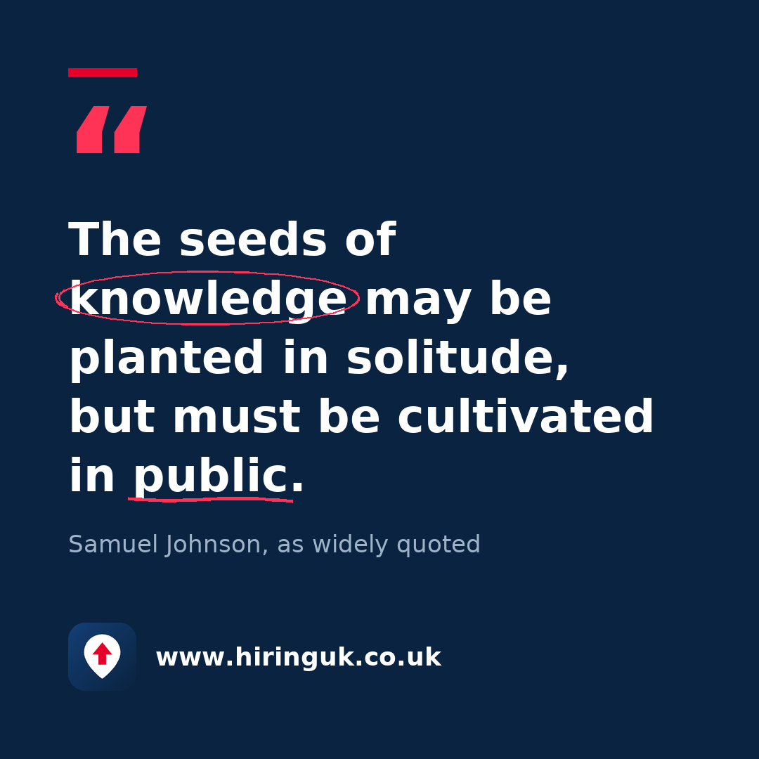 Quote card: The seeds of knowledge may be planted in solitude, but must be cultivated in public.