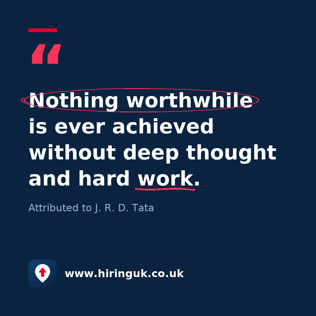 Quote card: Nothing worthwhile is ever achieved without deep thought and hard work.
