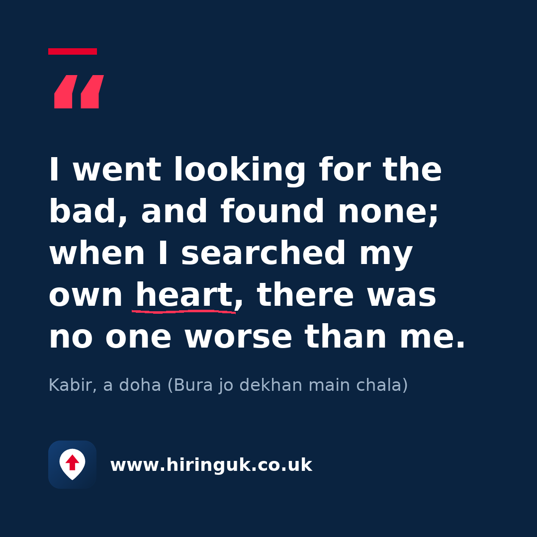 Quote card: I went looking for the bad, and found none; when I searched my own heart, there was no one worse than me.