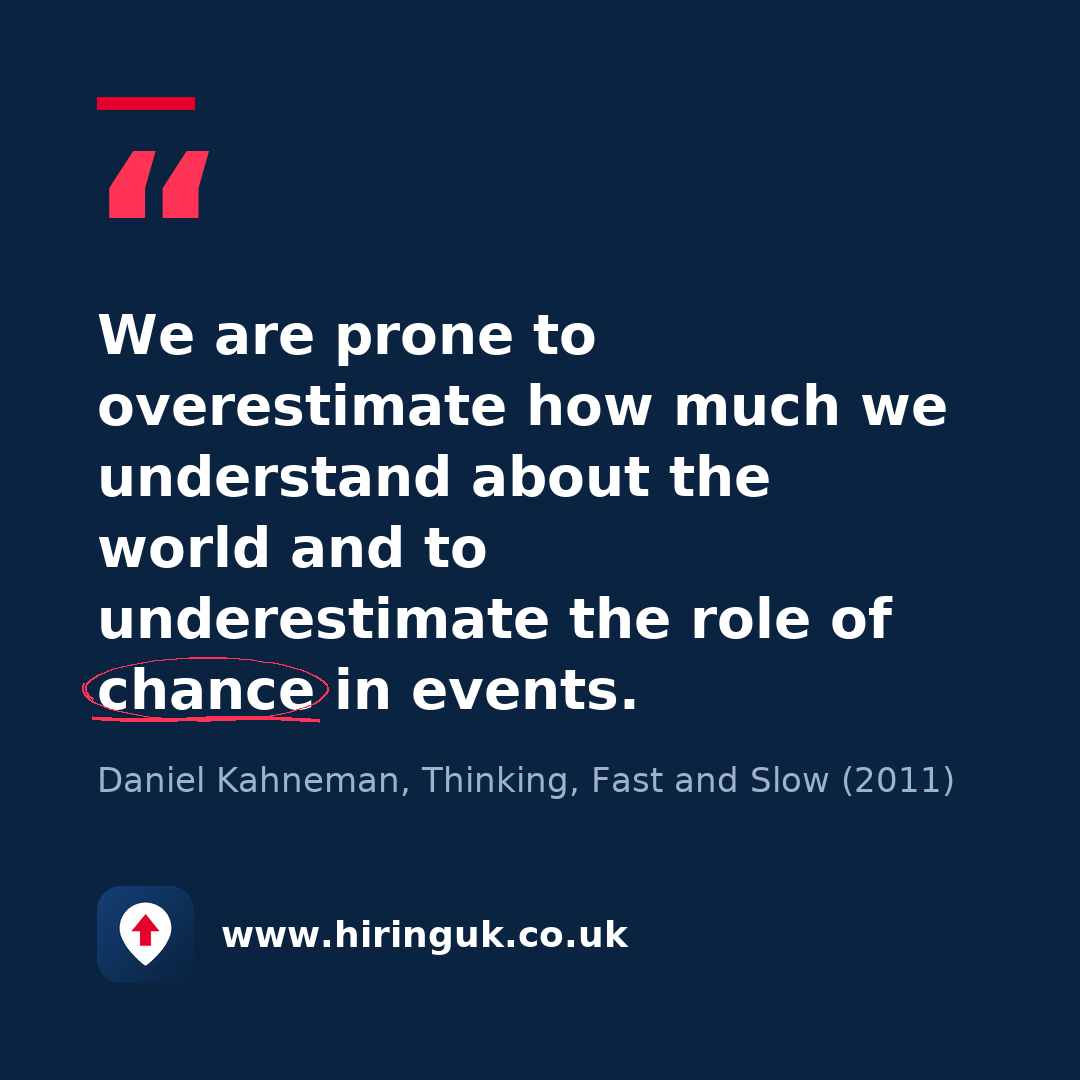 Quote card: We are prone to overestimate how much we understand about the world and to underestimate the role of chance in events.