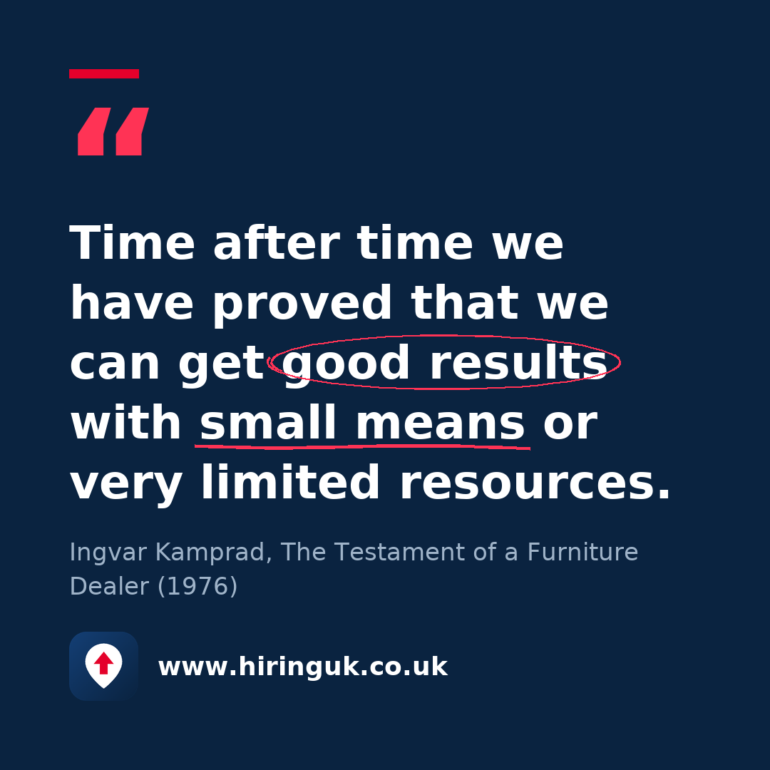 Quote card: Time after time we have proved that we can get good results with small means or very limited resources.