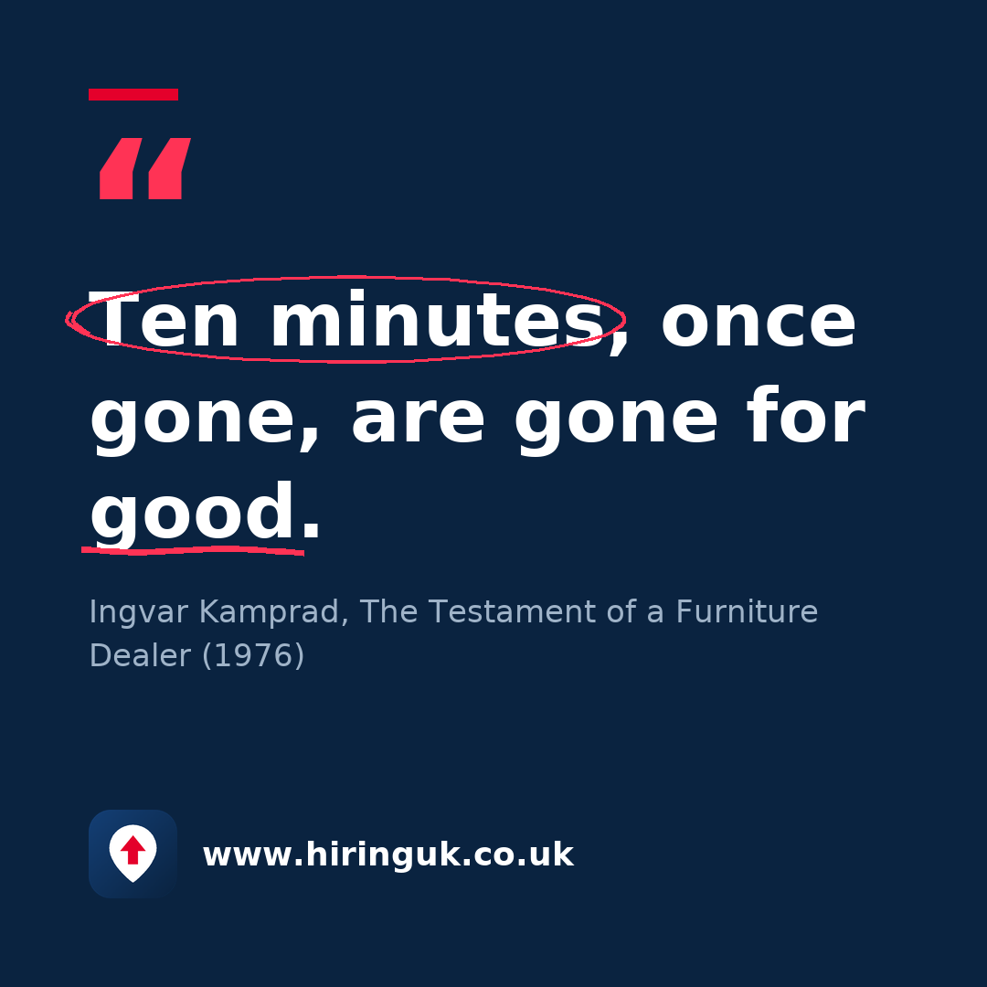 Quote card: Ten minutes, once gone, are gone for good.