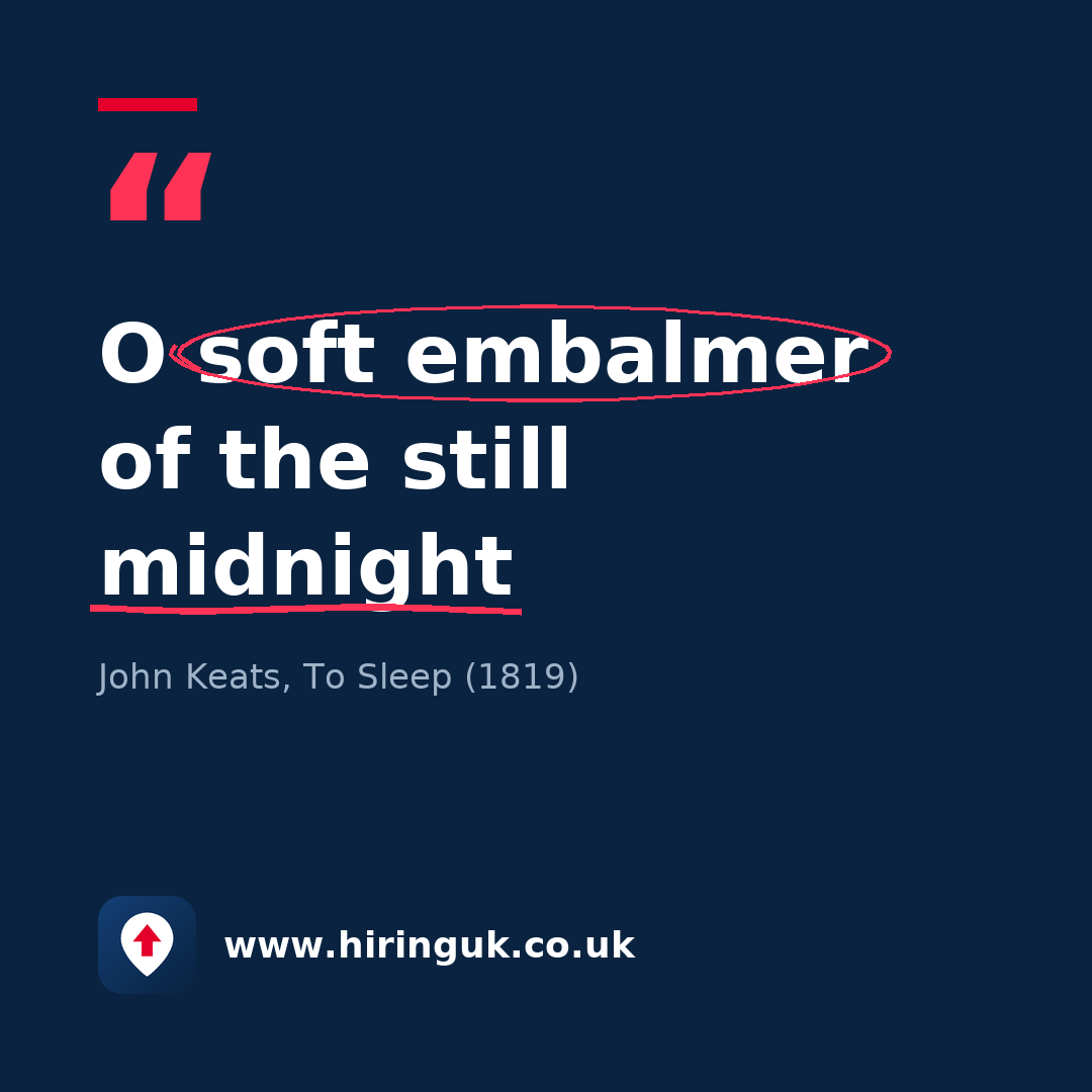 Quote card: O soft embalmer of the still midnight
