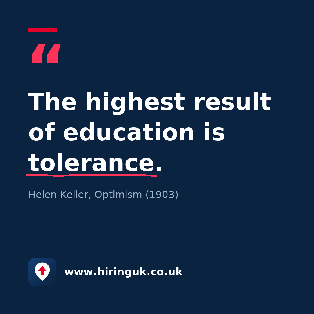 Quote card: The highest result of education is tolerance.