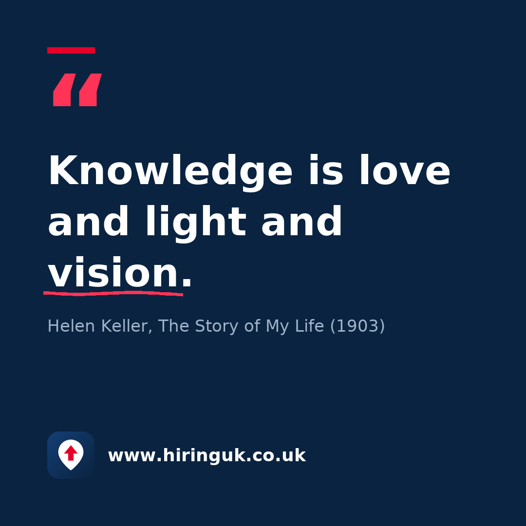 Quote card: Knowledge is love and light and vision.