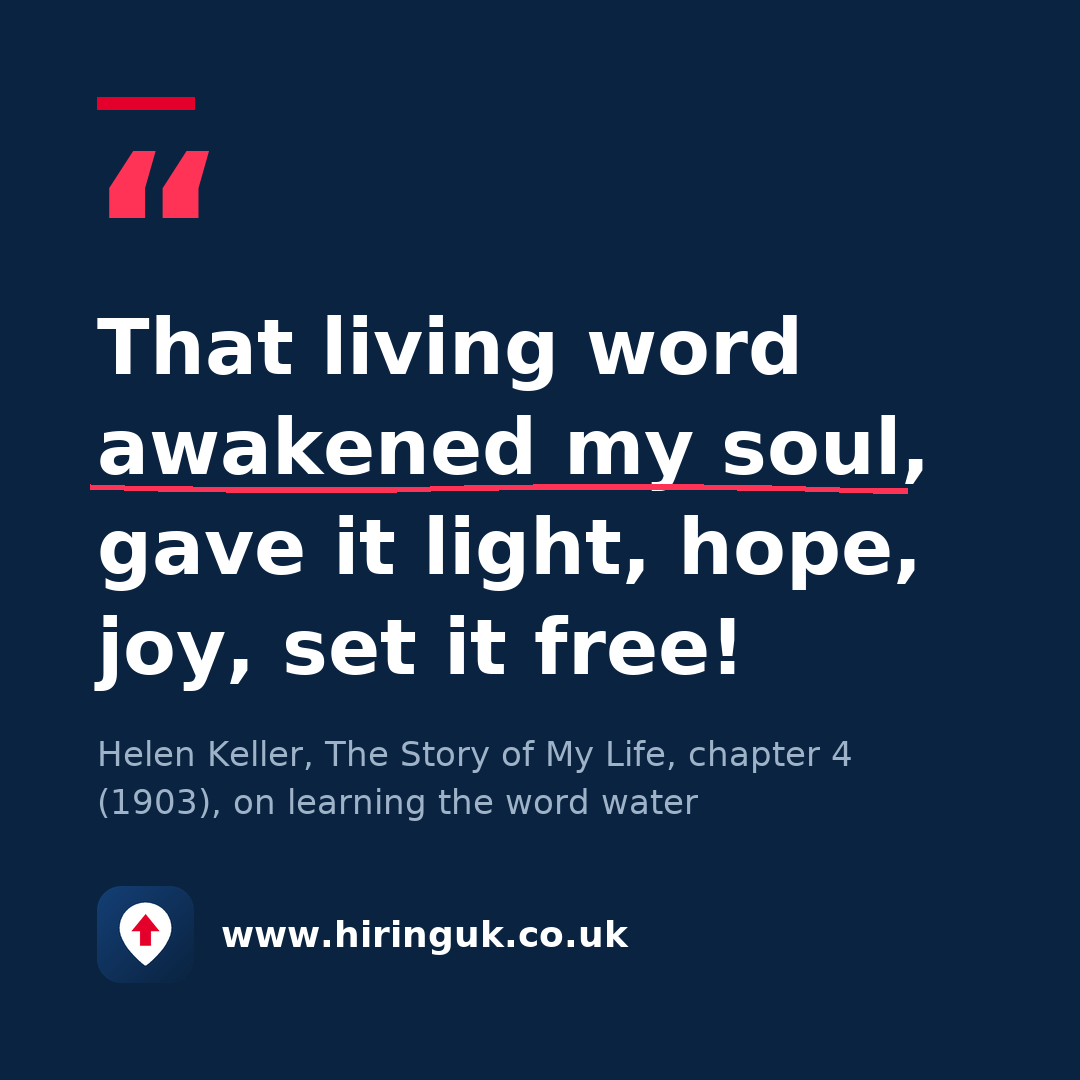 Quote card: That living word awakened my soul, gave it light, hope, joy, set it free!