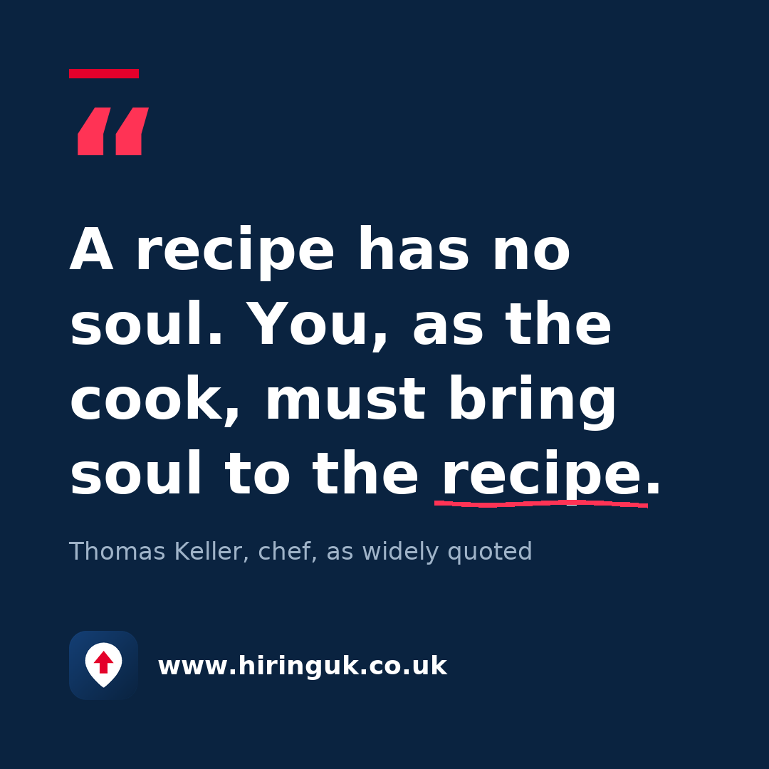 Quote card: A recipe has no soul. You, as the cook, must bring soul to the recipe.